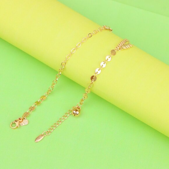 "Rose Gold Leaf Charm Anklet with Moon Pendant, XPAL1184 - Picture 8 of 12